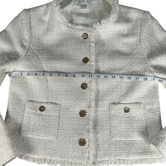 Rachel Zoe White Tweed Fringe Blazer Jacket Gold Buttons Large Quiet Luxury - Picture 7 of 11